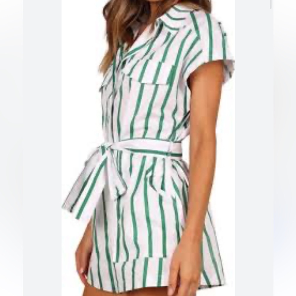 Petal & Pup Green and White Striped Romper